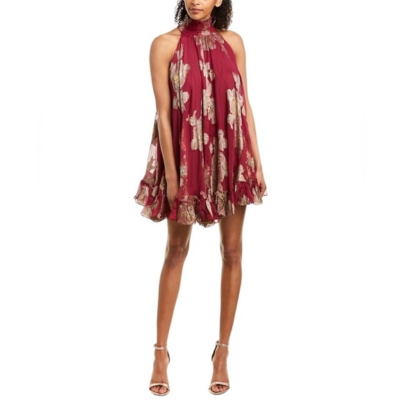 Hemant & Nandita Dress Tunic Mini Red High Neck Cocktail Party 2 Extra Small - Picture 1 of 9